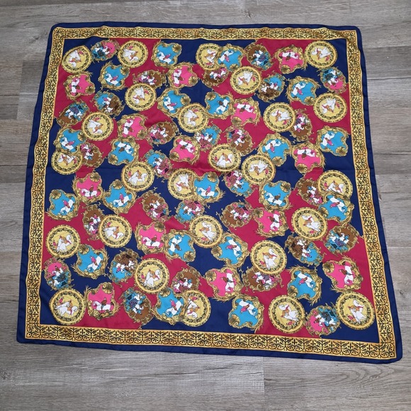 Accessories - Square Womens Satin Scarf Equestrian Horses Baroque Old Money Euro Summer Luxury